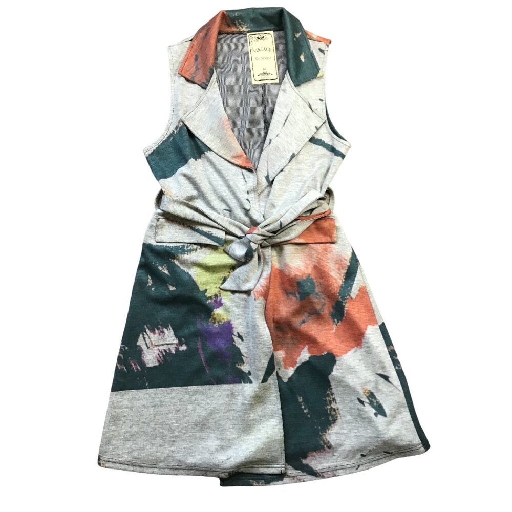 Vintage Concept Cardigan Vest Women's Size Medium Tie Sash Closure Art to Wear